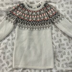 Kids Patterned Sweater Dress - Gray and Pink